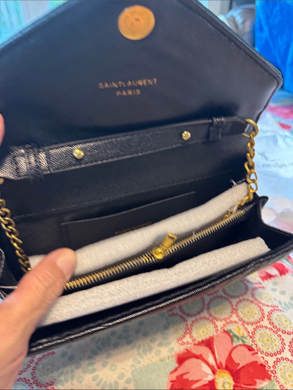 Designer inspired Black Quilted Leather Wallet Clutch with Signature Logo - Picture 3 of 10